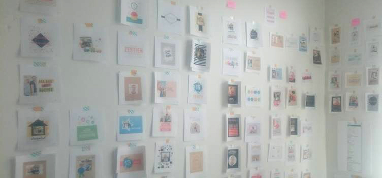 Overzicht van de kaarten midden in het ontwerp proces.